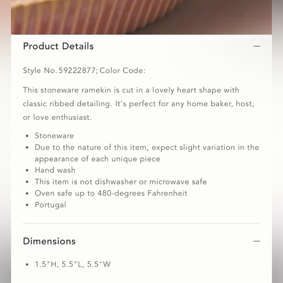 Anthropologie Heart Shaped Stoneware Ramekin Pink - Picture 7 of 7